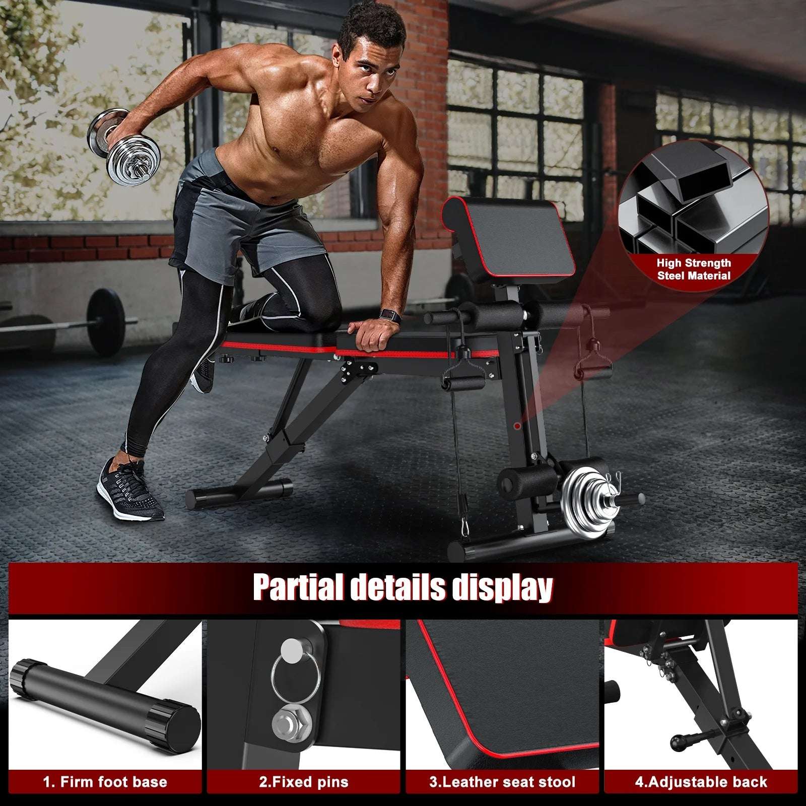 Foldable Weight Bench with 7 Adjustable Positions for Home Gym -