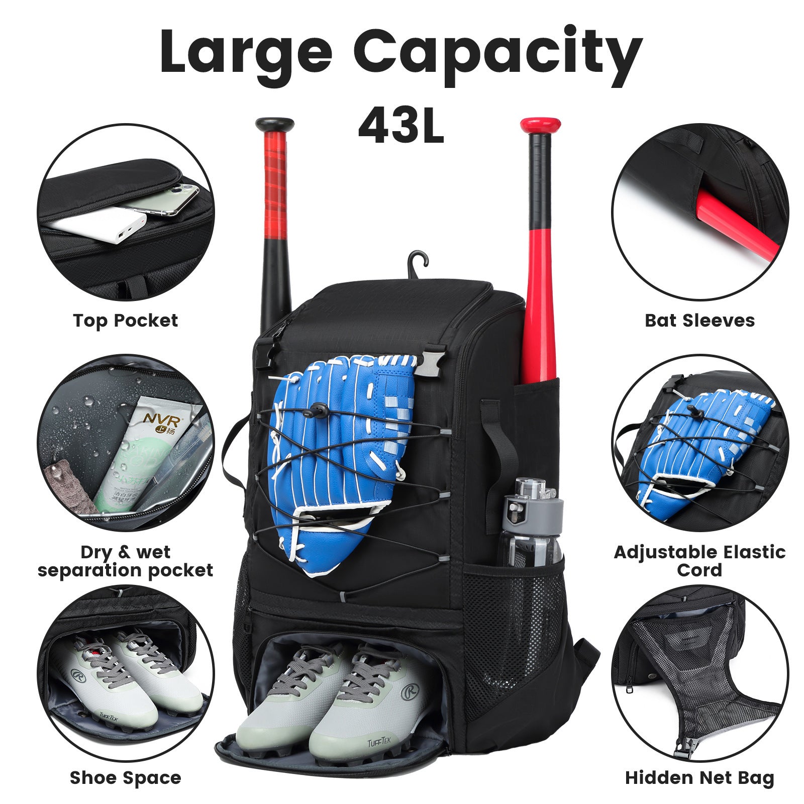 Baseball Equipment Backpack - Large Capacity Portable Multifunctional Bag - HOPE Athlete Apparel and Wellness