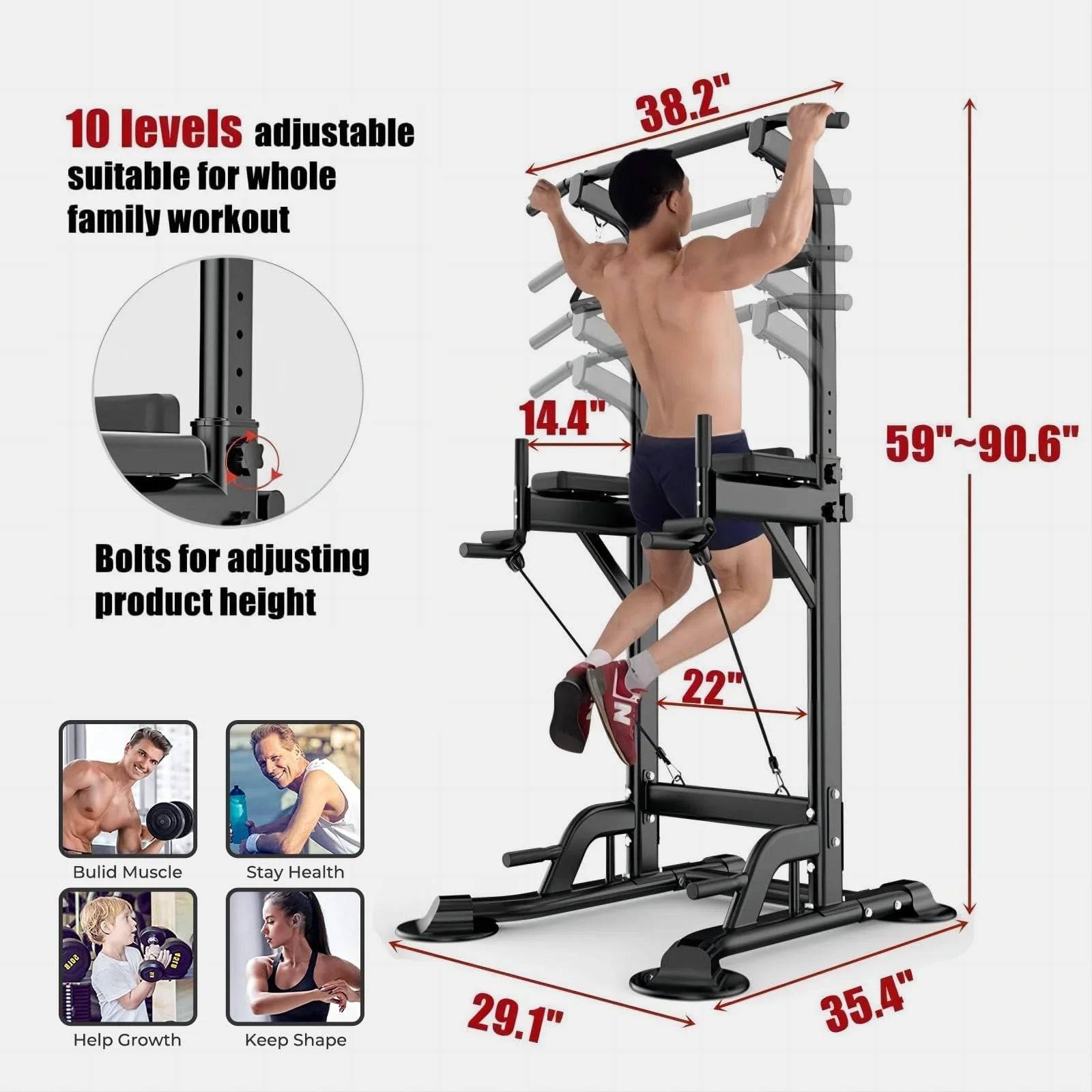 Power Tower for Home Gym - Dip Station and Pull-Up Bar Fitness Equipment -