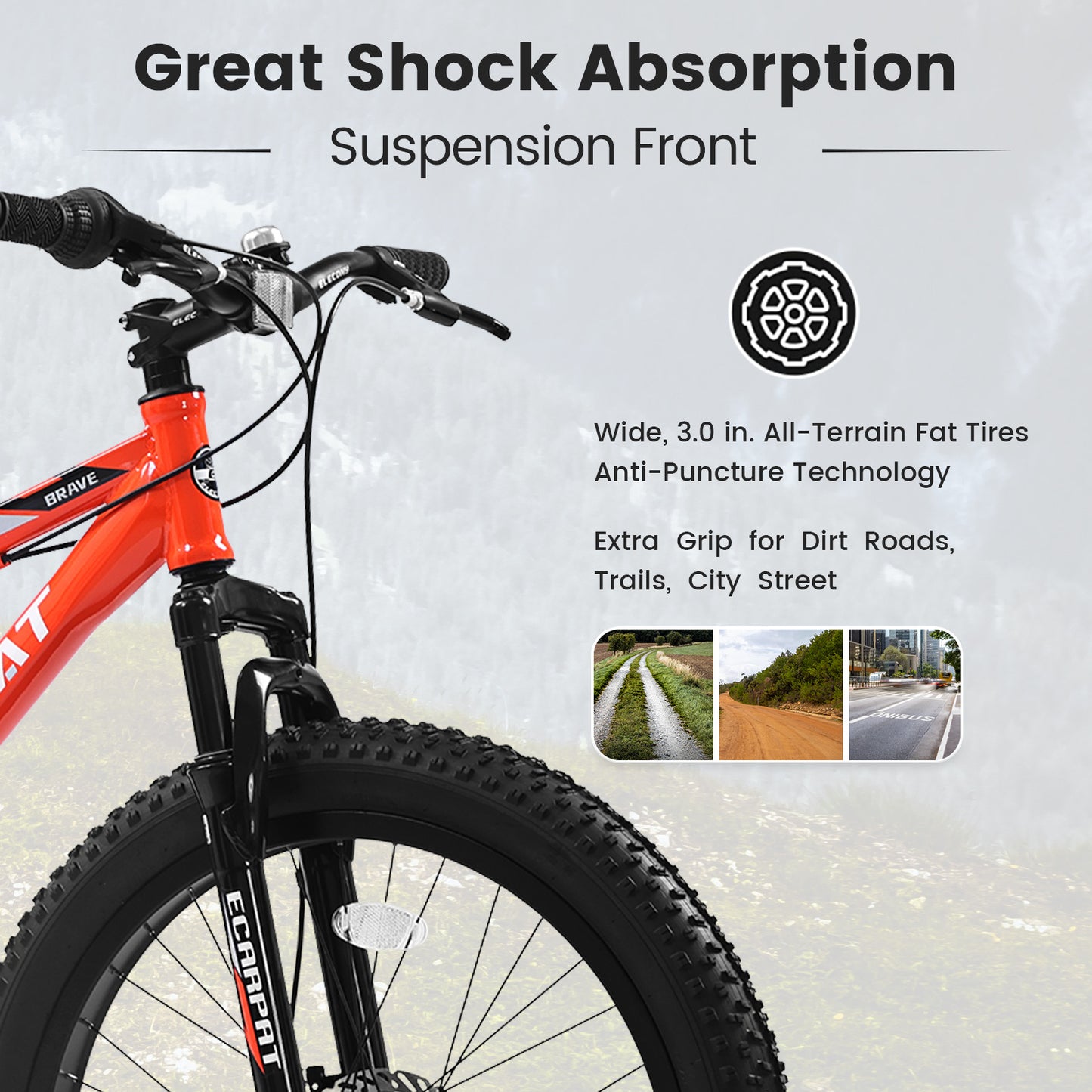 24" Fat Tire Mountain Bike - 7-Speed Shimano, Dual Disc Brake & Suspension