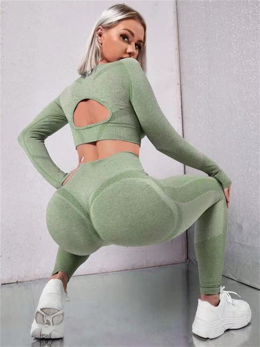 Gym Clothing Set - Long Sleeve Top & High Waist Leggings