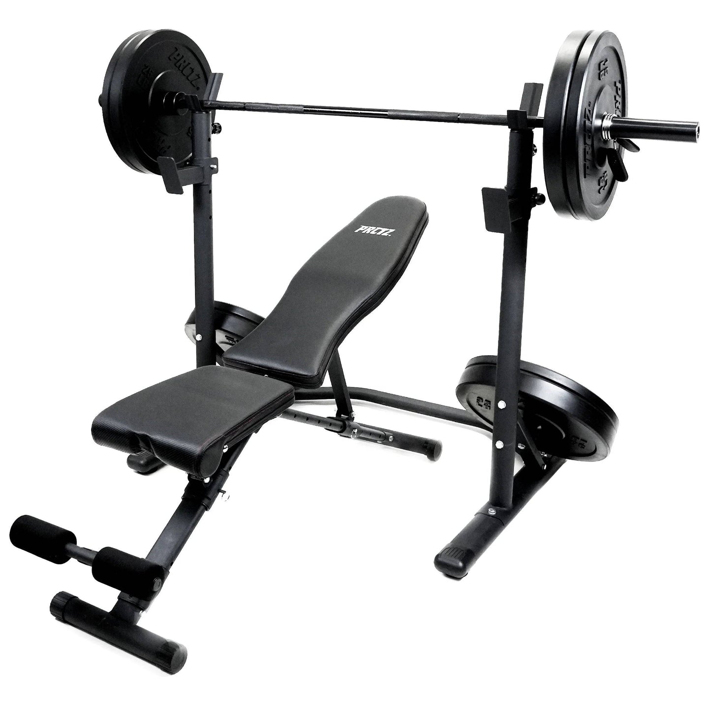 Weight Bench with Squat Rack - Foldable FID Bench with Weight Storage Solution -