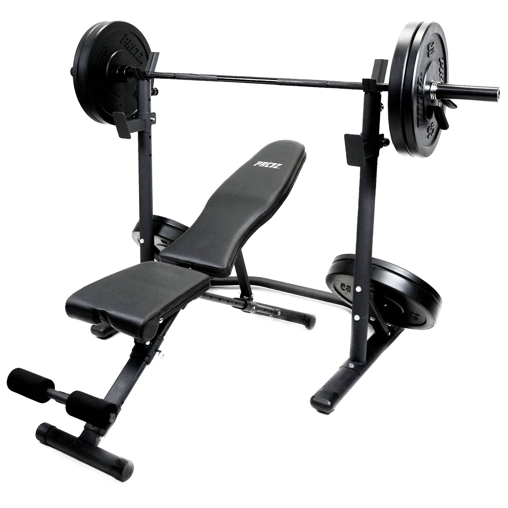 Weight Bench with Squat Rack - Foldable FID Bench with Weight Storage Solution -