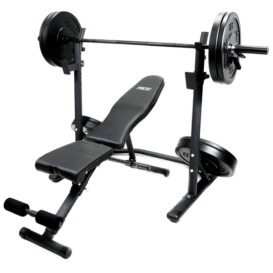 Weight Bench with Squat Rack - Foldable FID Bench with Weight Storage Solution -