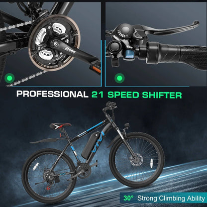Electric Bike 26" Adult Electric Mountain Bike 48V 500W Hardtail Electric Commuter Bike 21 Speed with Cruise Control up to 19.8MPH, UL2849 Certified -