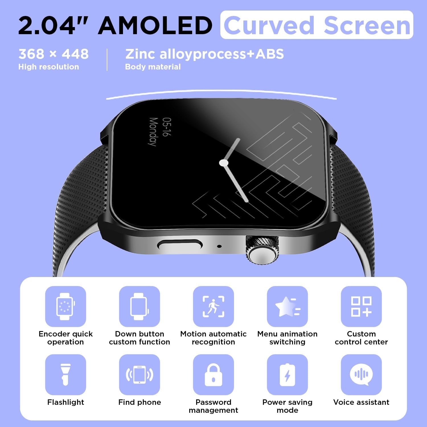 Smart Watches for Men (Answer/Make Calls),2.04" AMOLED Curved Display,140+ Sport Modes,Mens Fitness Watch for Android & Iphone,Mens Smart Watch with Heart Rate/Sleep/Spo2 Monitor,Ip68 Waterproof,Black