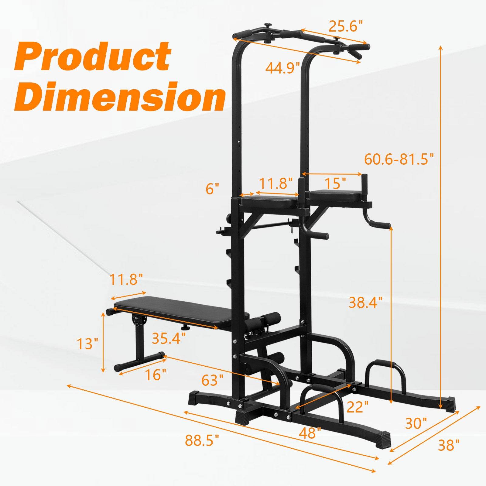 Power Tower with Bench & Chin-Up Bar for Ultimate Strength Training - 440LBS Capacity -