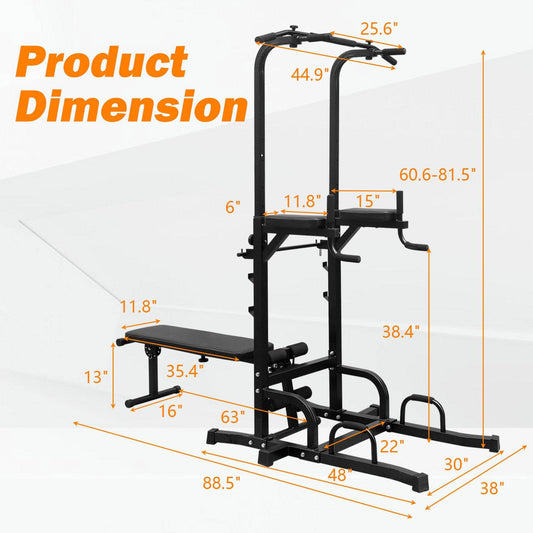 Power Tower with Bench & Chin-Up Bar for Ultimate Strength Training - 440LBS Capacity -