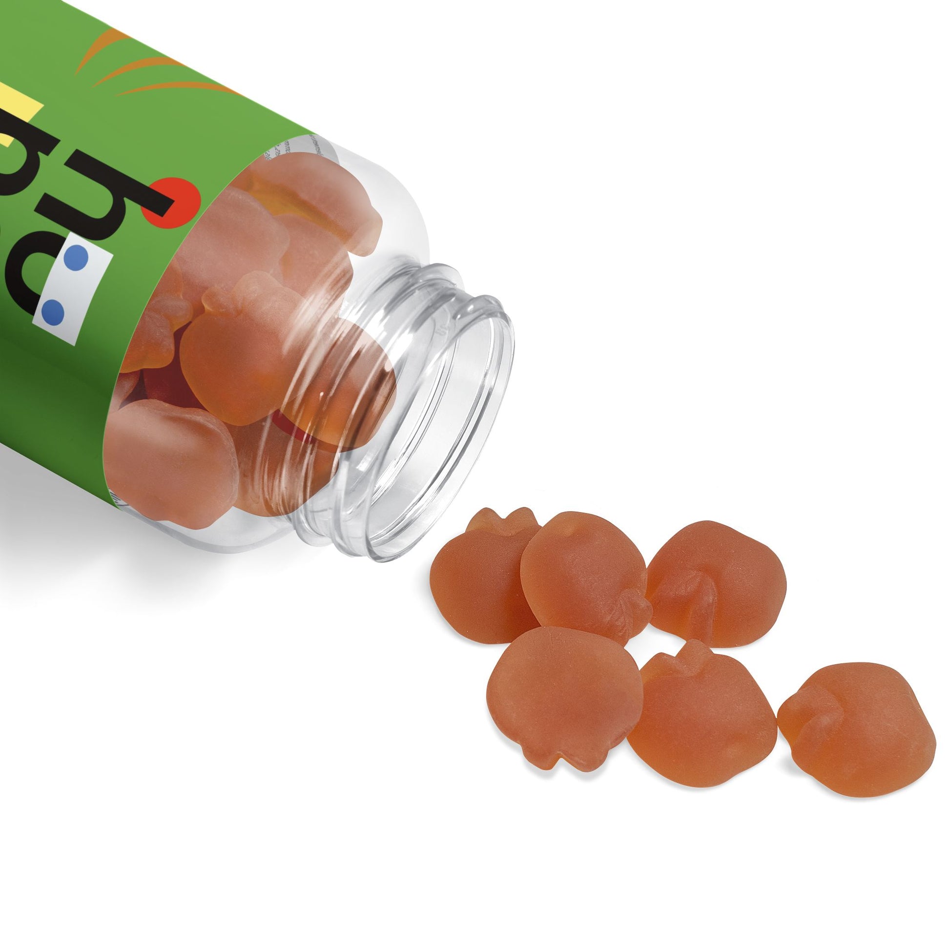 Open bottle of Apple Cider Vinegar Supplements, showing 60 Gummies for Digestive Health & Energy, with product details visible.