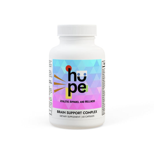 Label on the front of Brain Support Complex supplement bottle showing product name and ingredients