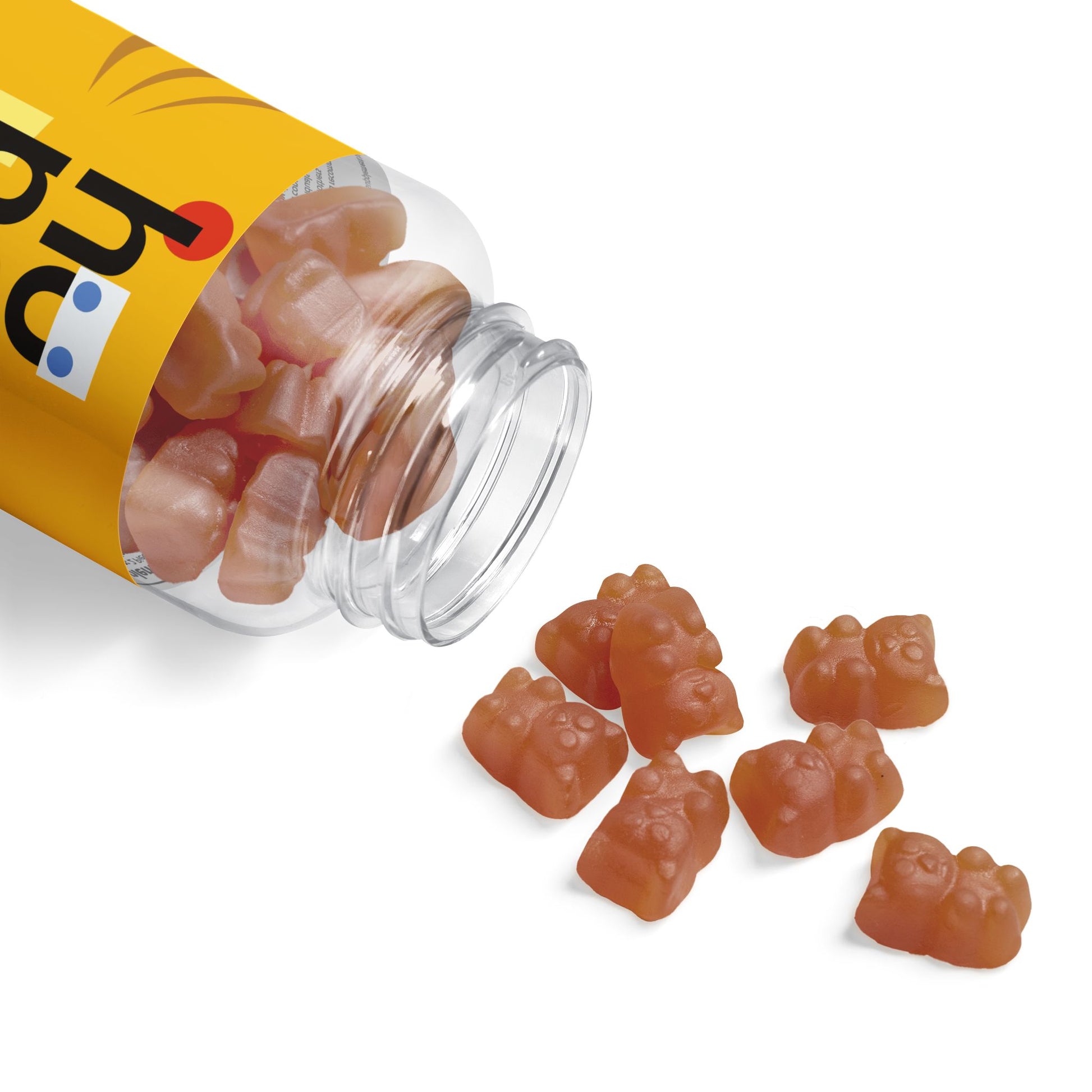 Open bottle of Collagen Gummies, 60 count, showcasing gummies and bottle details