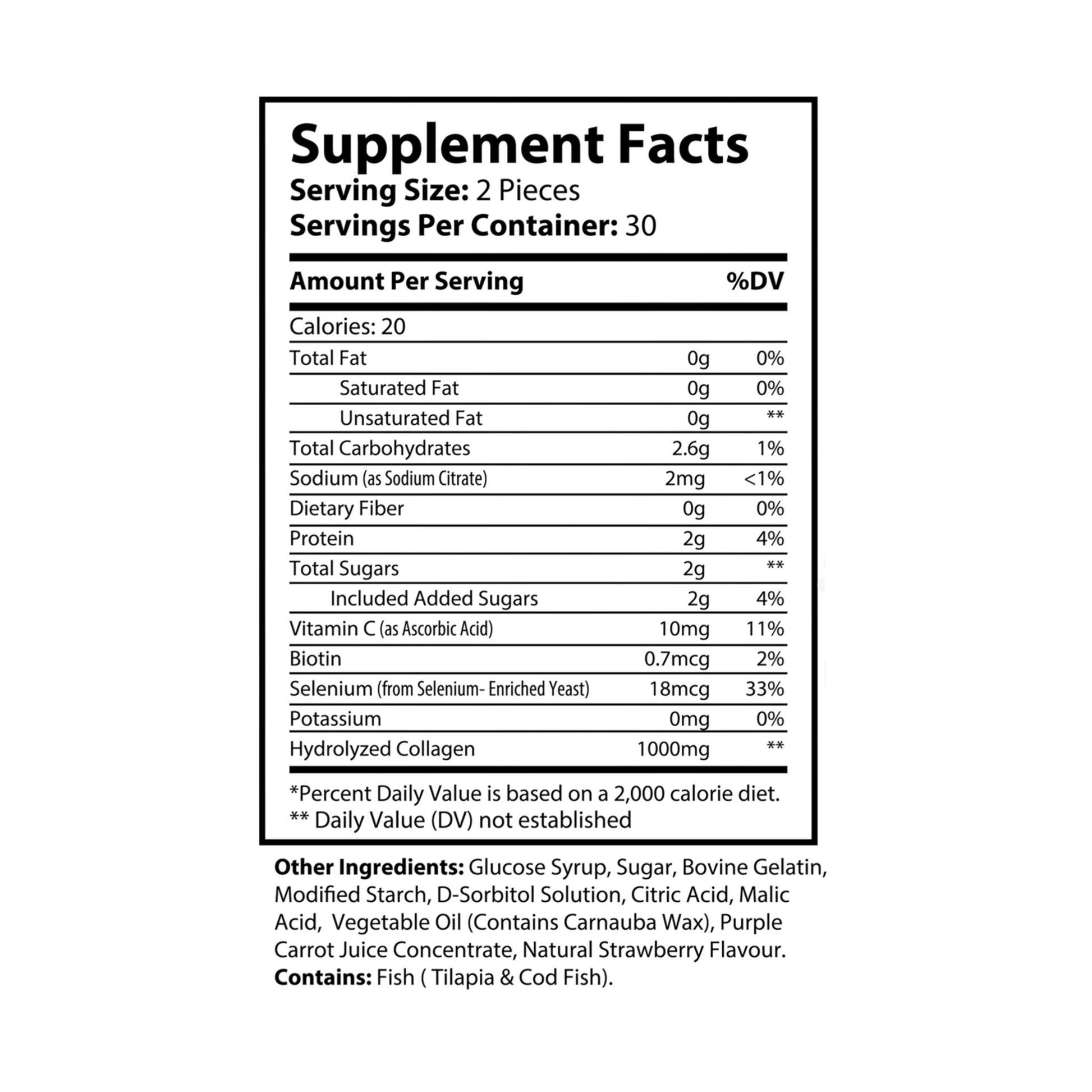 Open bottle of Collagen Gummies with supplement facts label visible, showcasing 60 gummies for radiant skin