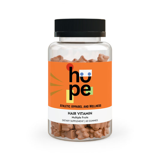 Front view of Hair Vitamin Gummies bottle, featuring fruit-flavored hair growth supplements that boost hair strength and promote healthy hair.