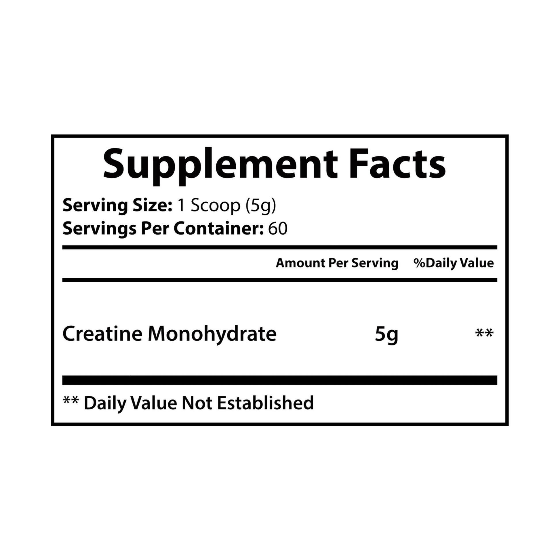 Nutrition information and Supplement Facts for Creatine Monohydrate Supplement