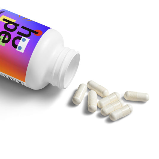 Product detail view of Magnesium Glycinate Supplement, showing open bottle with capsules
