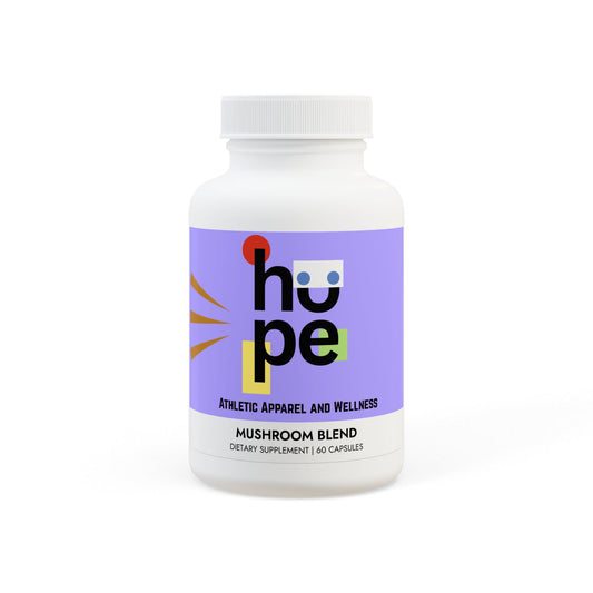 Front label view of Mushroom Blend Supplement, displaying product information
