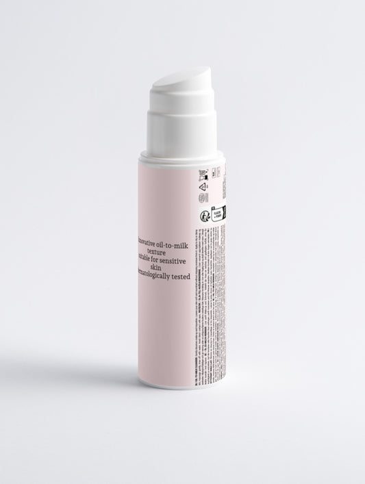 Sensitive Skin Oil-To-Milk Cleanser bottle, 150 ml / 5.07 fl oz, featuring a gentle oil-to-milk formula for sensitive skin- back 