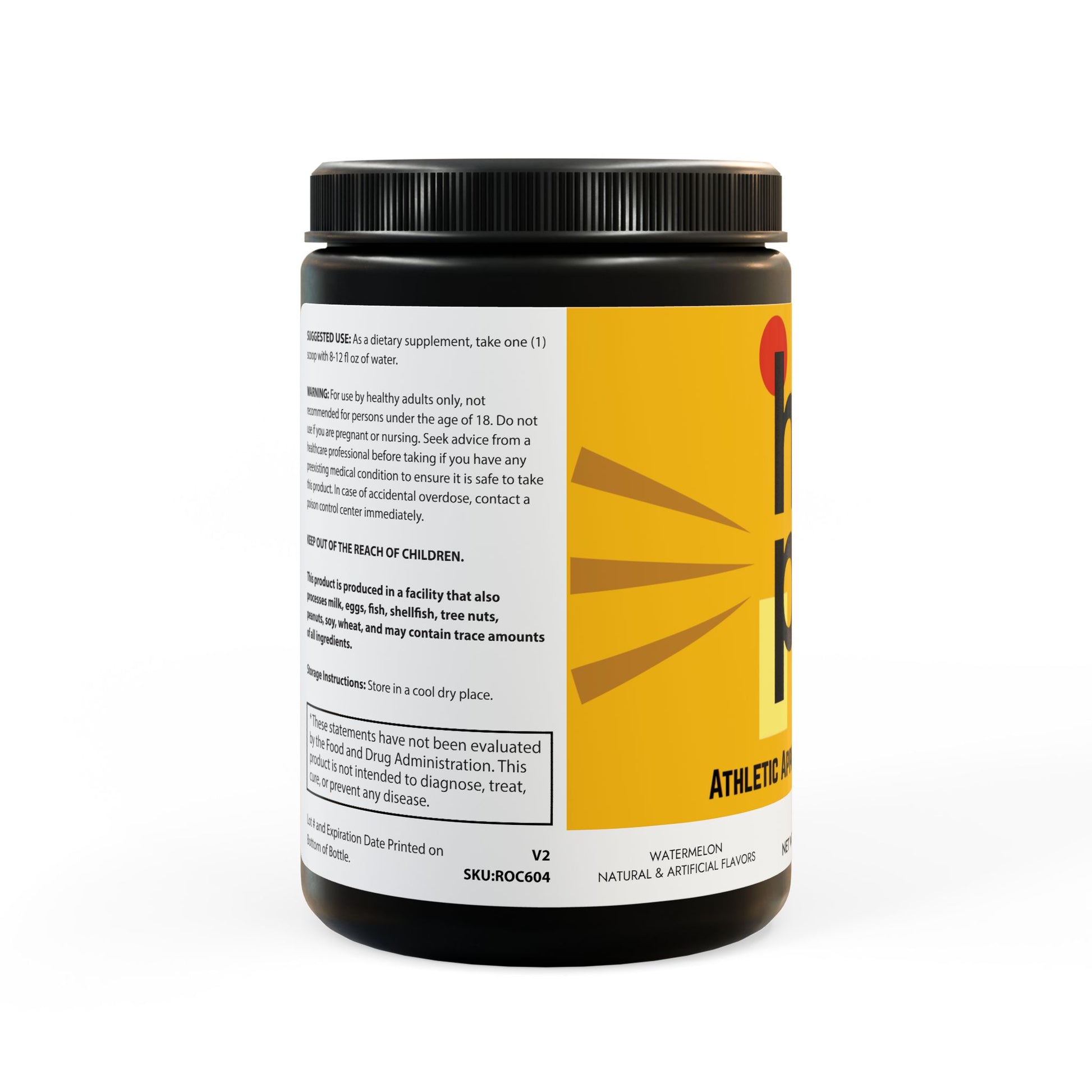 Side label of Watermelon BCAA Supplement packaging with product details and features