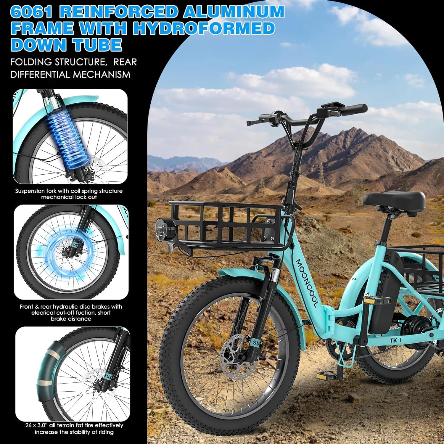 Folding Electric Trike for Adults, 20" Fat Tire Foldable Electric Trike, 750W Motor 48V Removable Battery, 3 Wheel Electric Bicycle with Front & Rear Basket