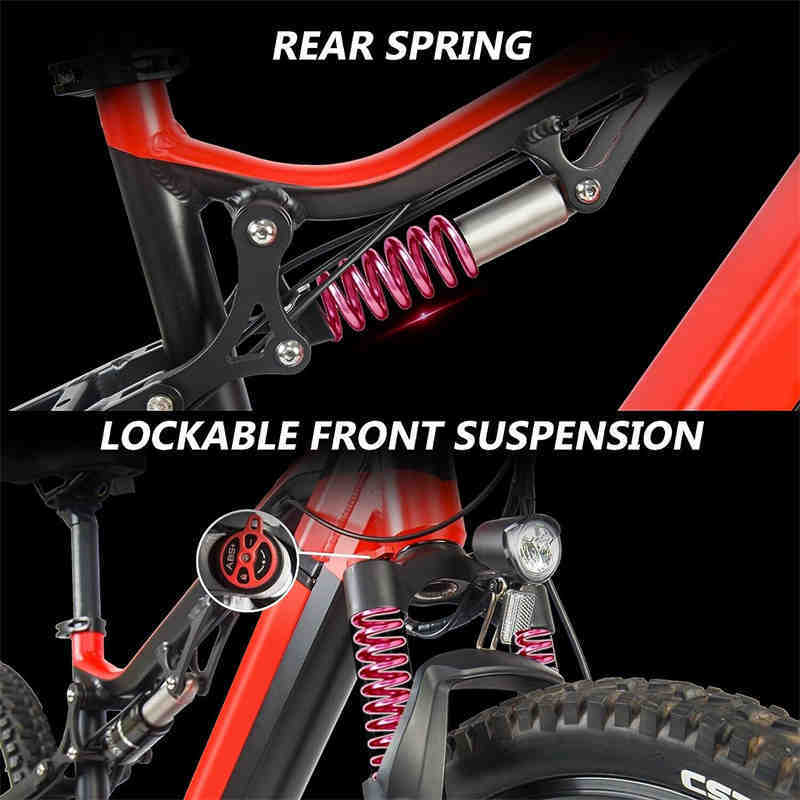 Red 500W Electric Mountain Bike - 27.5" 48V 27-Speed E-Bike