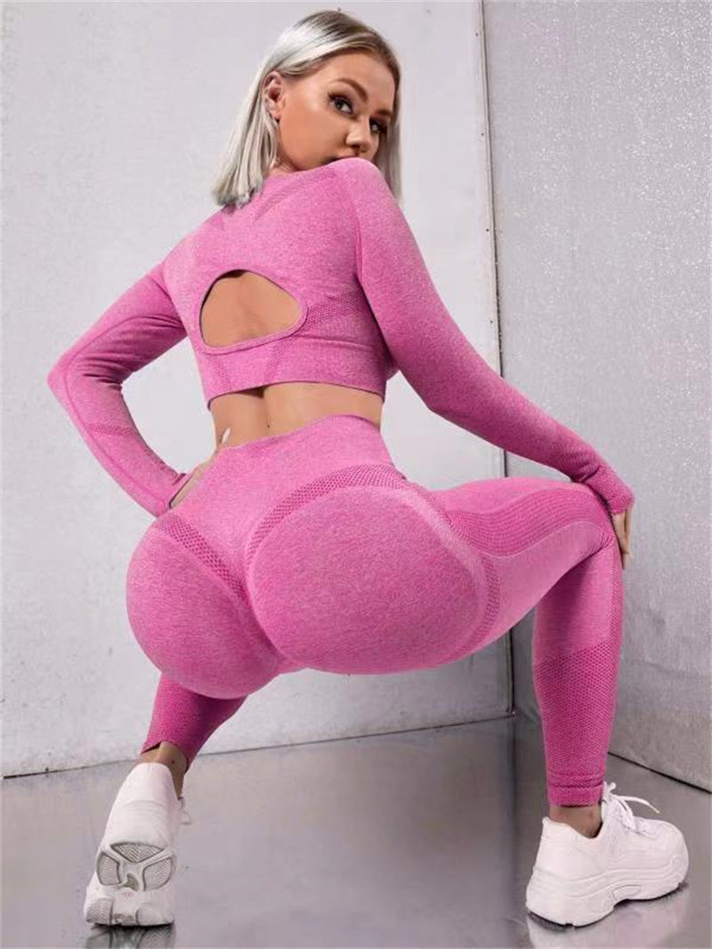 Gym Clothing Set - Long Sleeve Top & High Waist Leggings