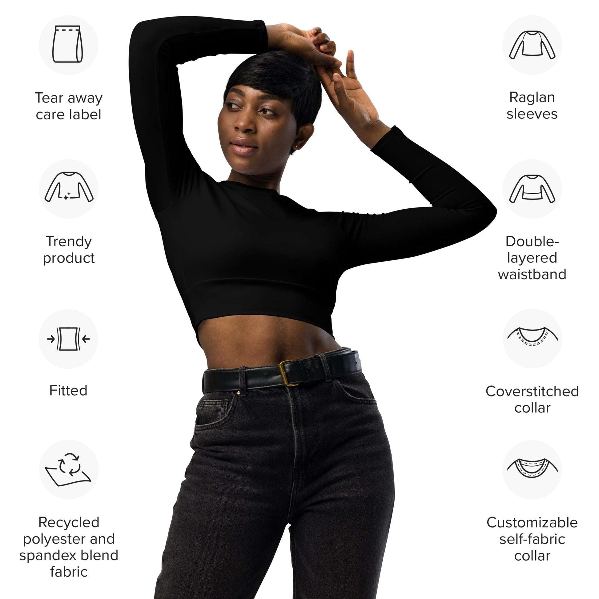 Women’s Recycled Long-Sleeve Crop Top in Black -