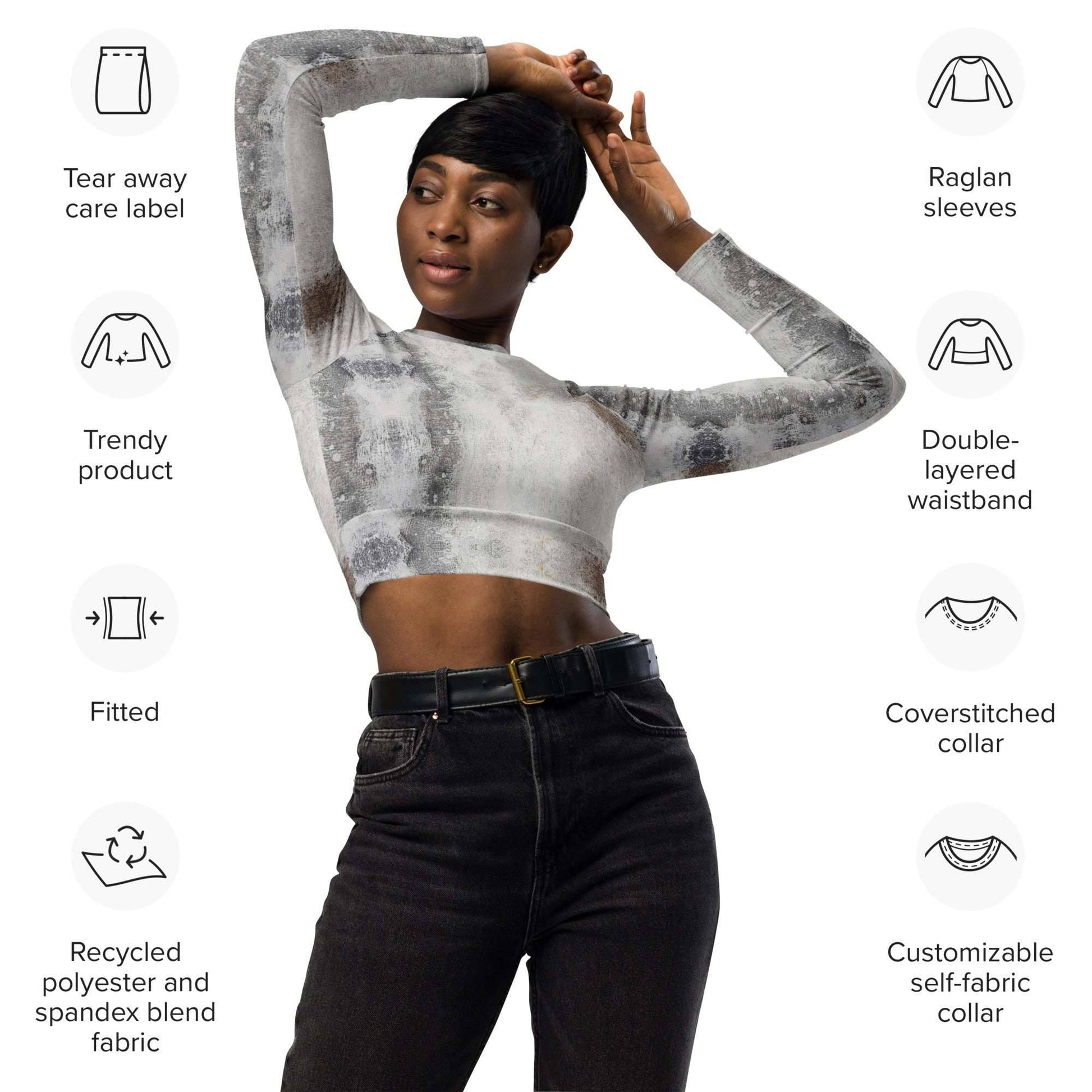 Women's Recycled Crop Top - Long Sleeve in Dirty White -