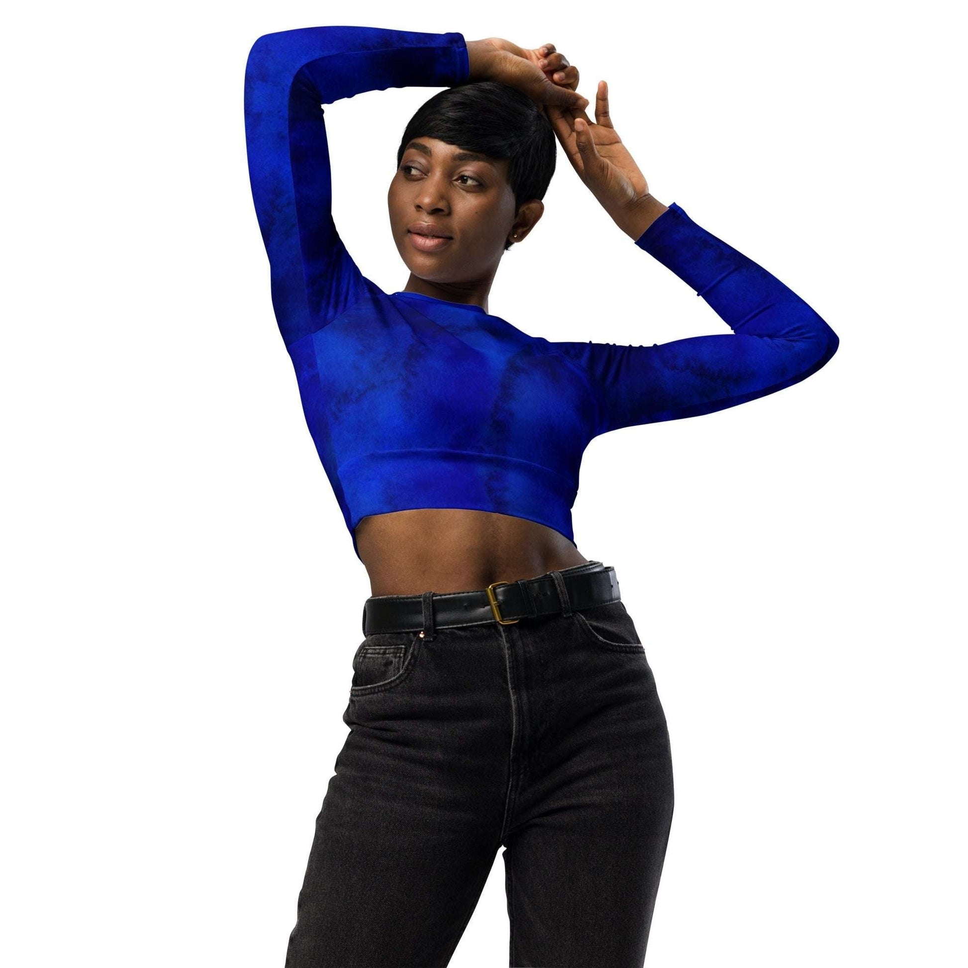 Women’s Blue Crop Top - Recycled Long-Sleeve Design -