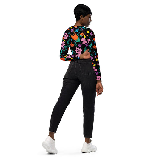Women's Floral Crop Top - Eco-Friendly Long-Sleeve Floral Design -