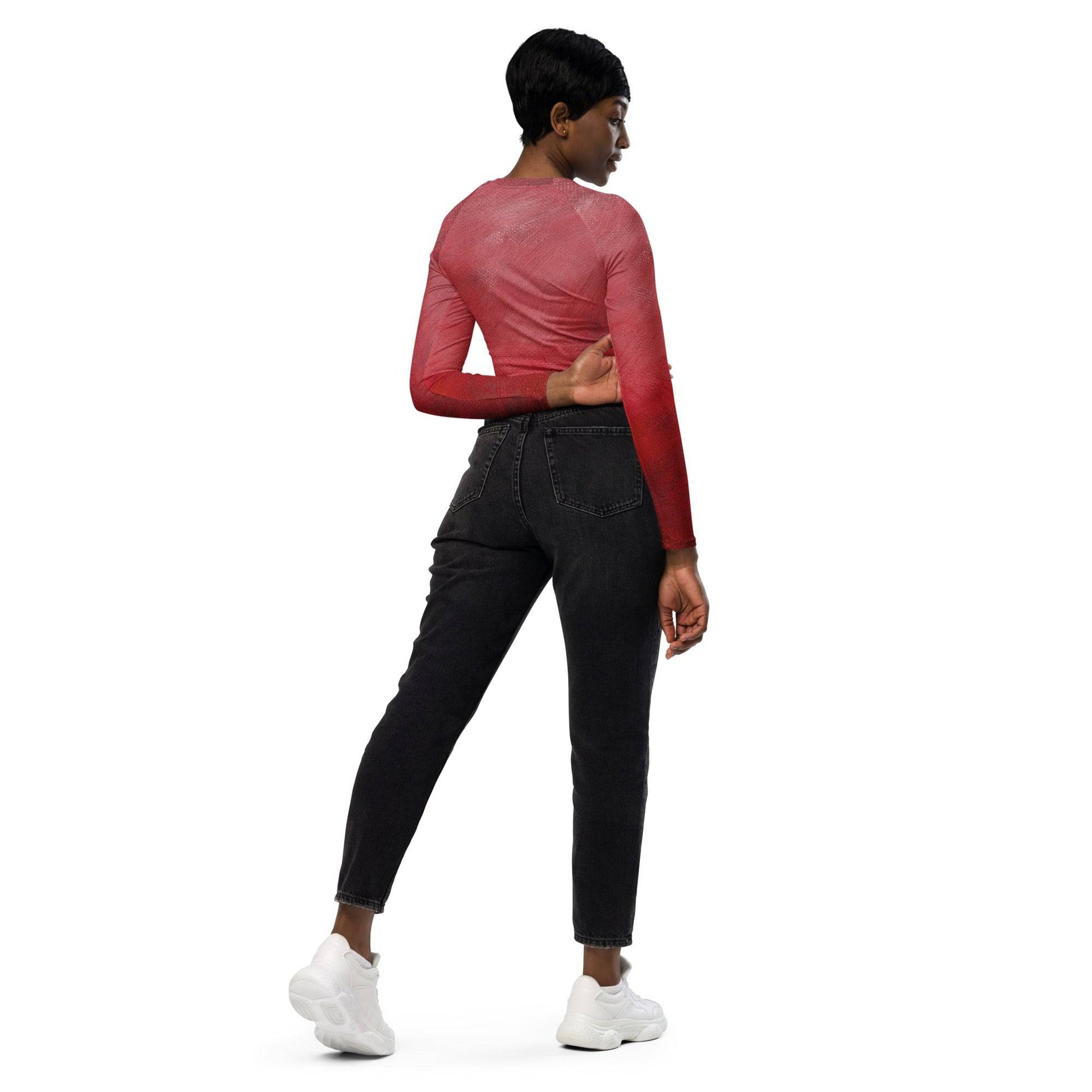 Women's Eco-Friendly Crop Top - Recycled Long Sleeve in Red for Sustainable Fashion -