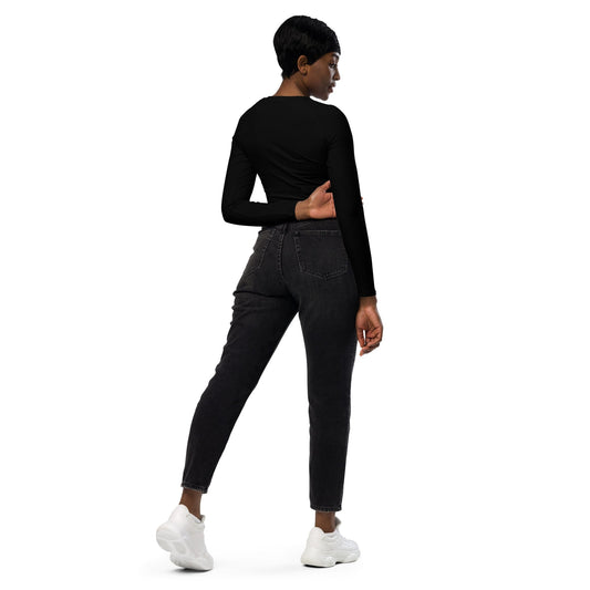 Women’s Recycled Long-Sleeve Crop Top in Black -