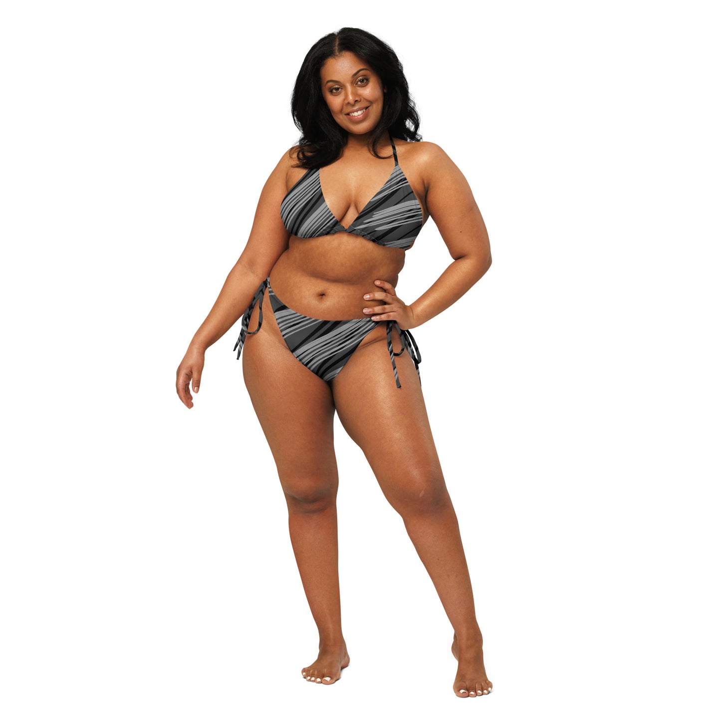Eco-Friendly Black & Gray String Bikini | Sustainable Swimwear