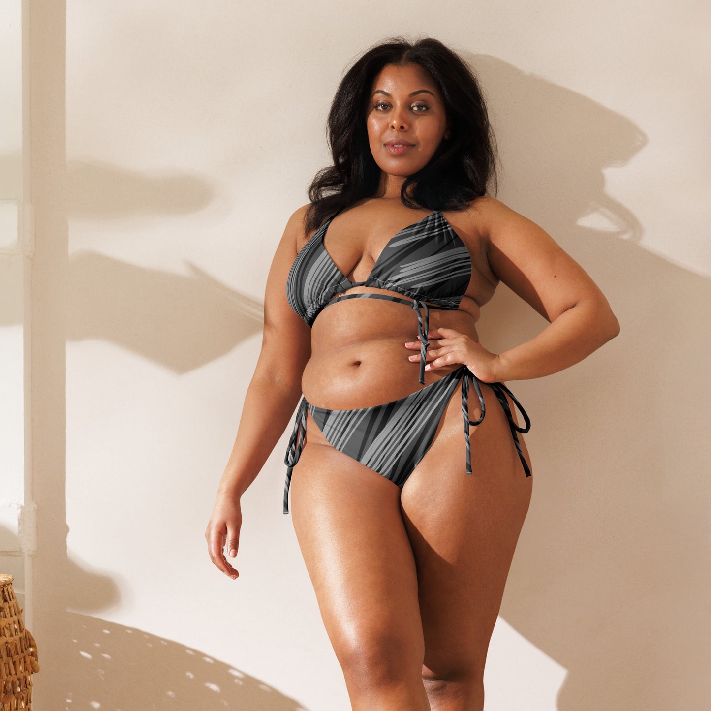 Eco-Friendly Black & Gray String Bikini | Sustainable Swimwear