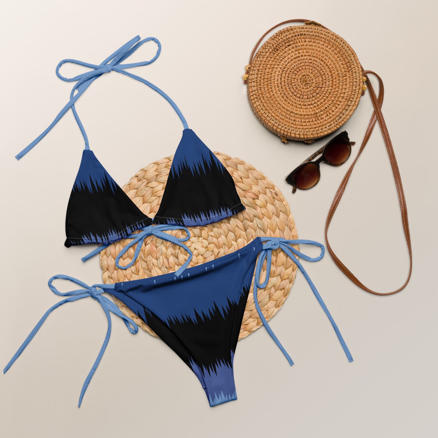 Dark Blue & Black String Bikini | Eco-Friendly Swimwear