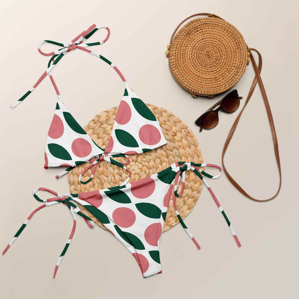 Eco-Friendly Bikini Swimwear - Women's Pink Green White Recycled String Bikini - HOPE Athlete Apparel & Wellness 