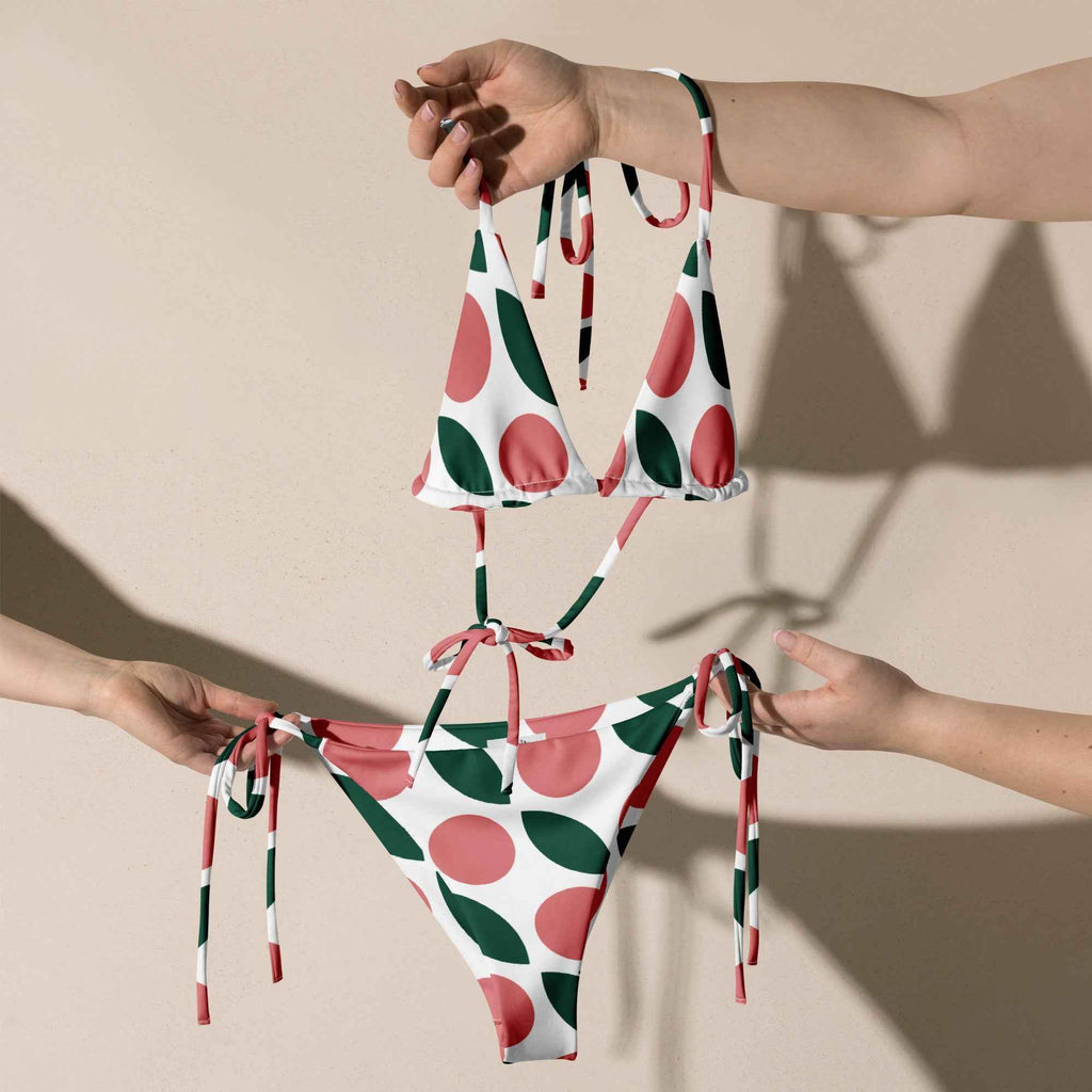 Eco-Friendly Bikini Swimwear - Women's Pink Green White Recycled String Bikini - HOPE Athlete Apparel & Wellness 