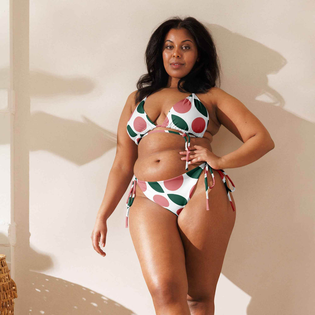 Eco-Friendly Bikini Swimwear - Women's Pink Green White Recycled String Bikini - HOPE Athlete Apparel & Wellness 