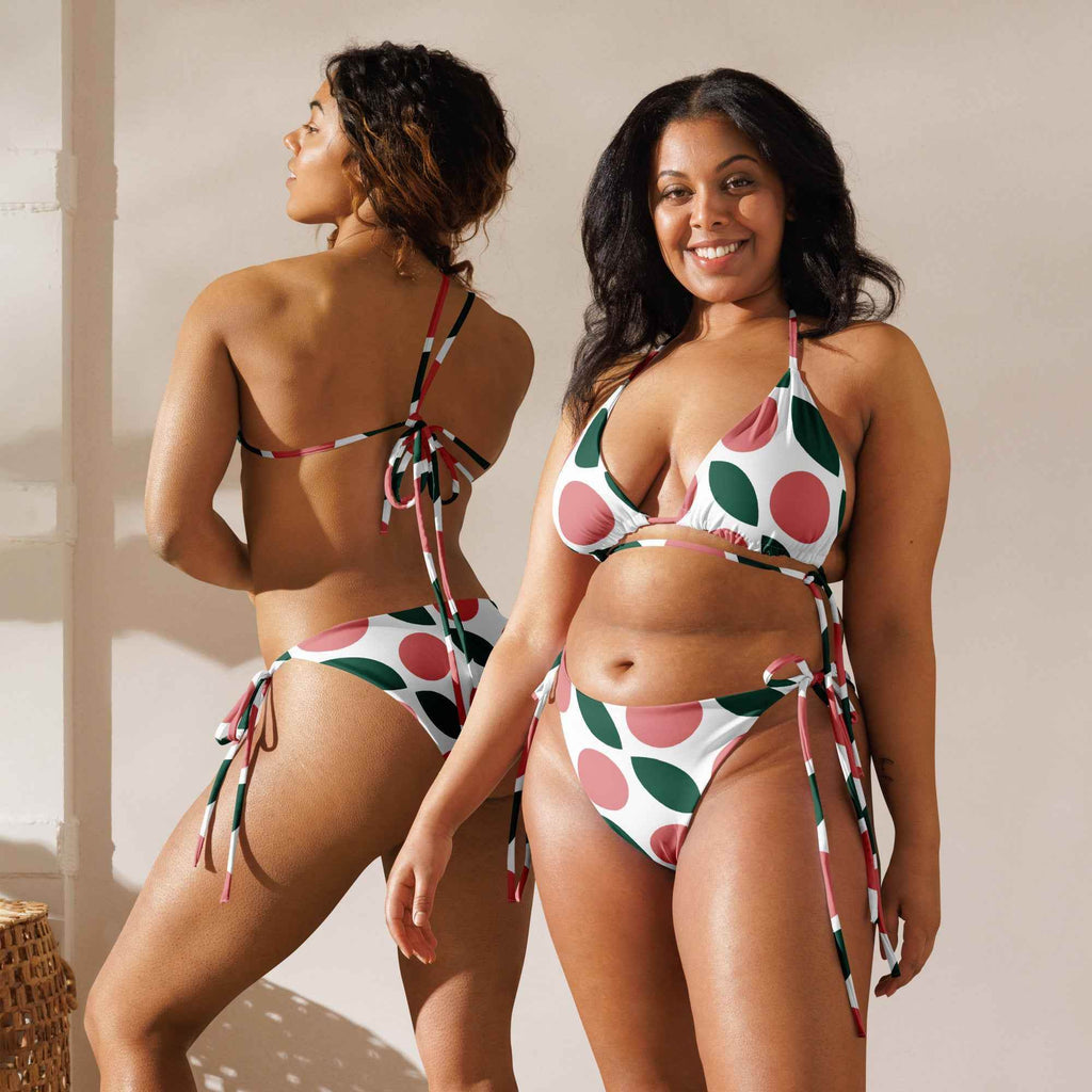 Eco-Friendly Bikini Swimwear - Women's Pink Green White Recycled String Bikini - HOPE Athlete Apparel & Wellness 