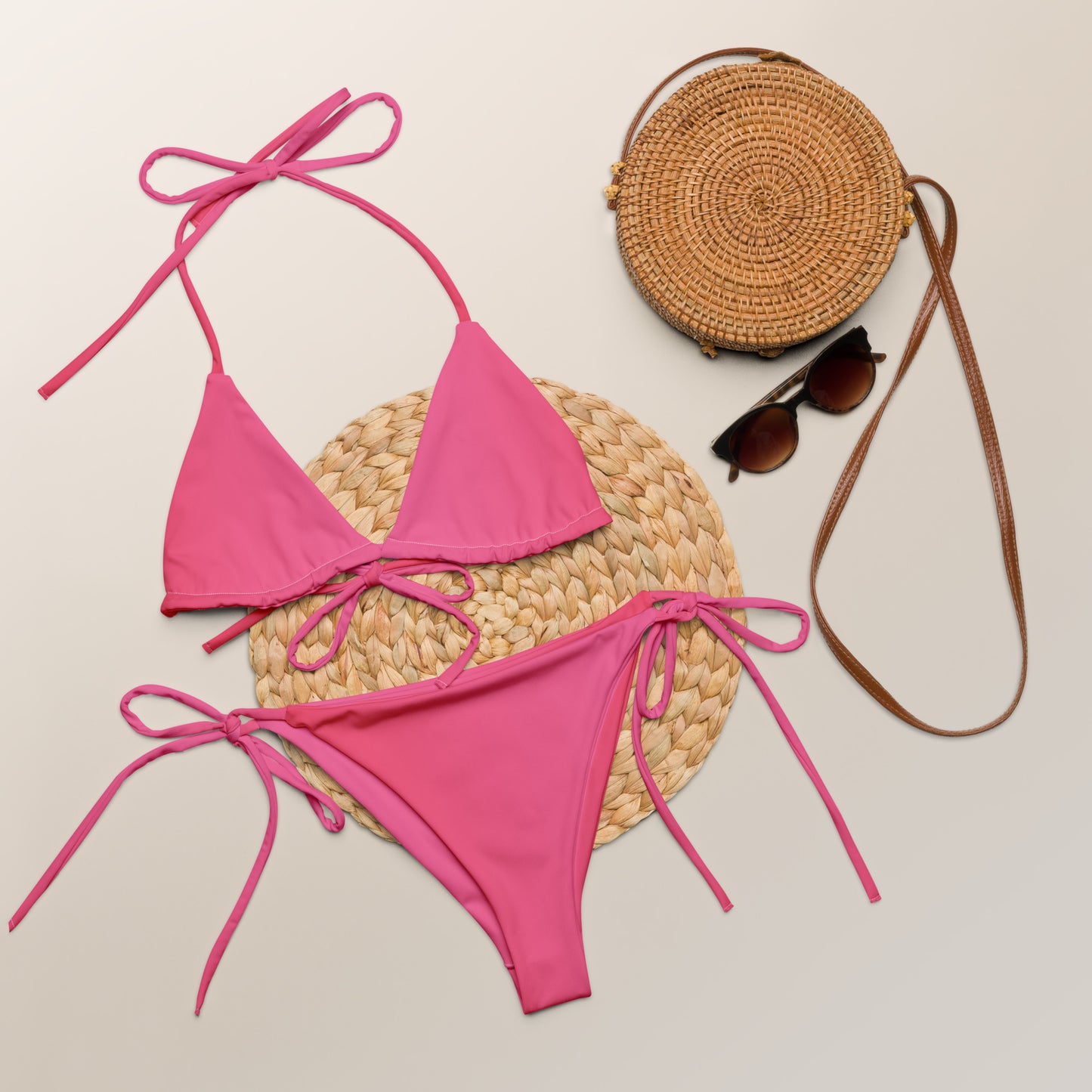 Women's Pink Print Recycled String Bikini - Eco-Friendly Swimwear