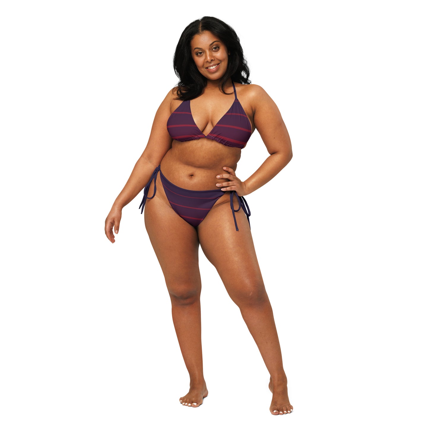 Women's Dark Pink Navy Blue Print Recycled String Bikini - Sustainable Swimwear