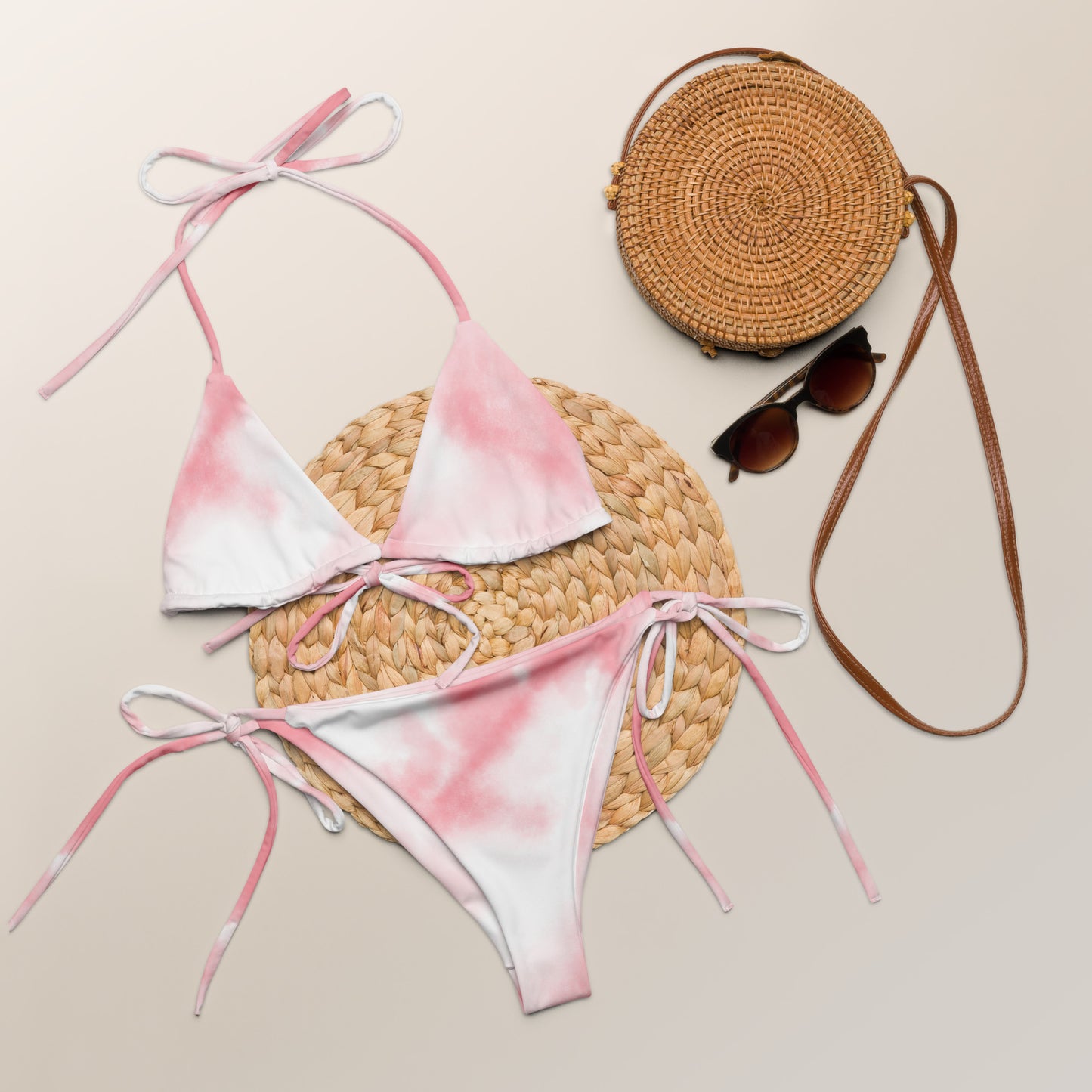 Women's Pink & White Print Eco-Friendly String Bikini - Sustainable Swimwear