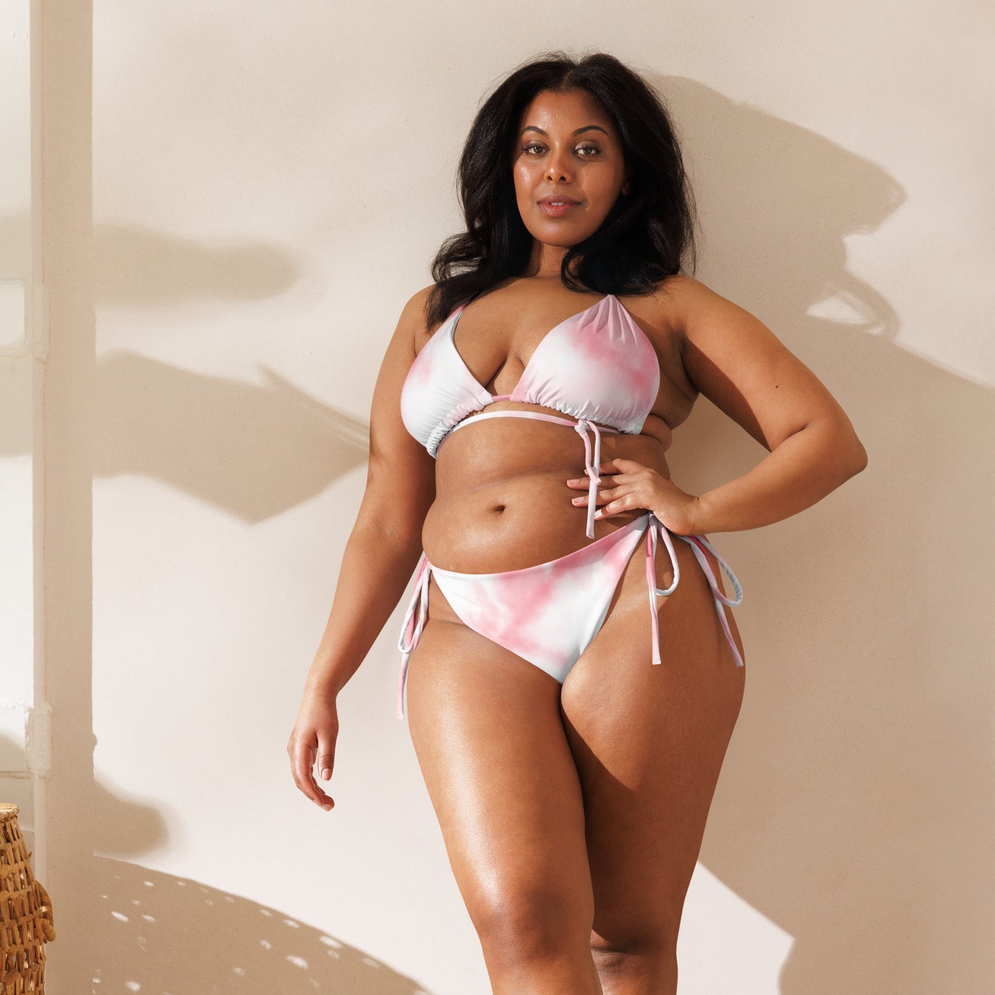 Women's Pink & White Print Eco-Friendly String Bikini - Sustainable Swimwear