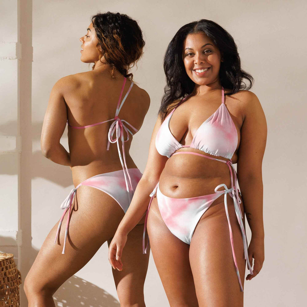Women's Eco-Friendly String Bikini in Pink & White Print - Sustainable Swimwear - HOPE Athlete Apparel & Wellness 