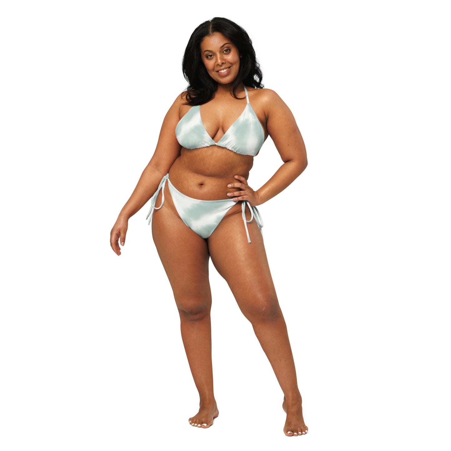 Women's Green & White Sustainable Summer Vibes: Recycled String Bikini