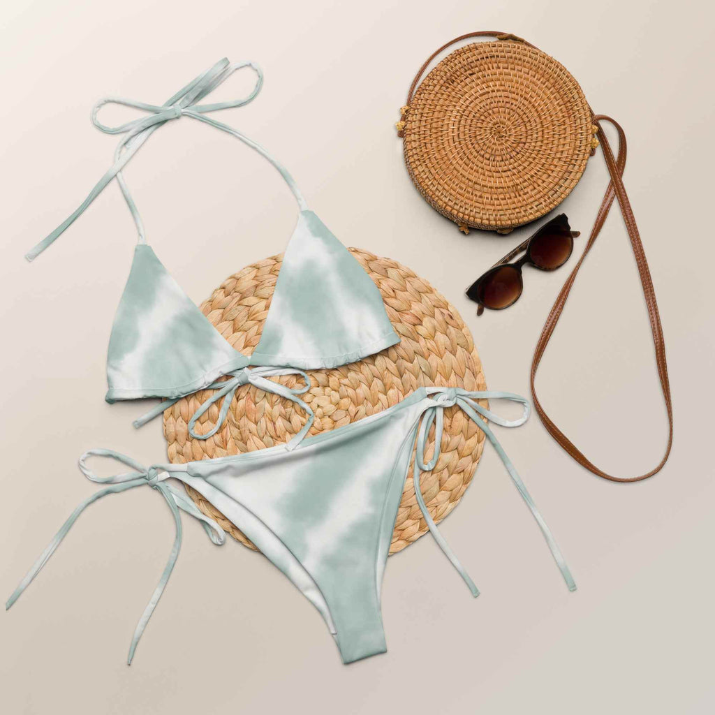 Women's Recycled Bikini for Women: Green & White Sustainable Summer Vibes String Bikini - HOPE Athlete Apparel & Wellness 