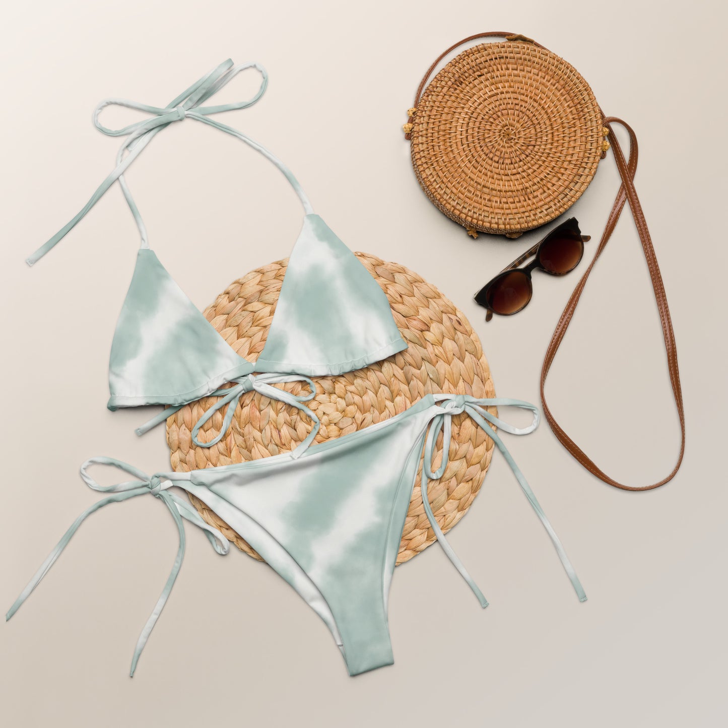Women's Green & White Sustainable Summer Vibes: Recycled String Bikini