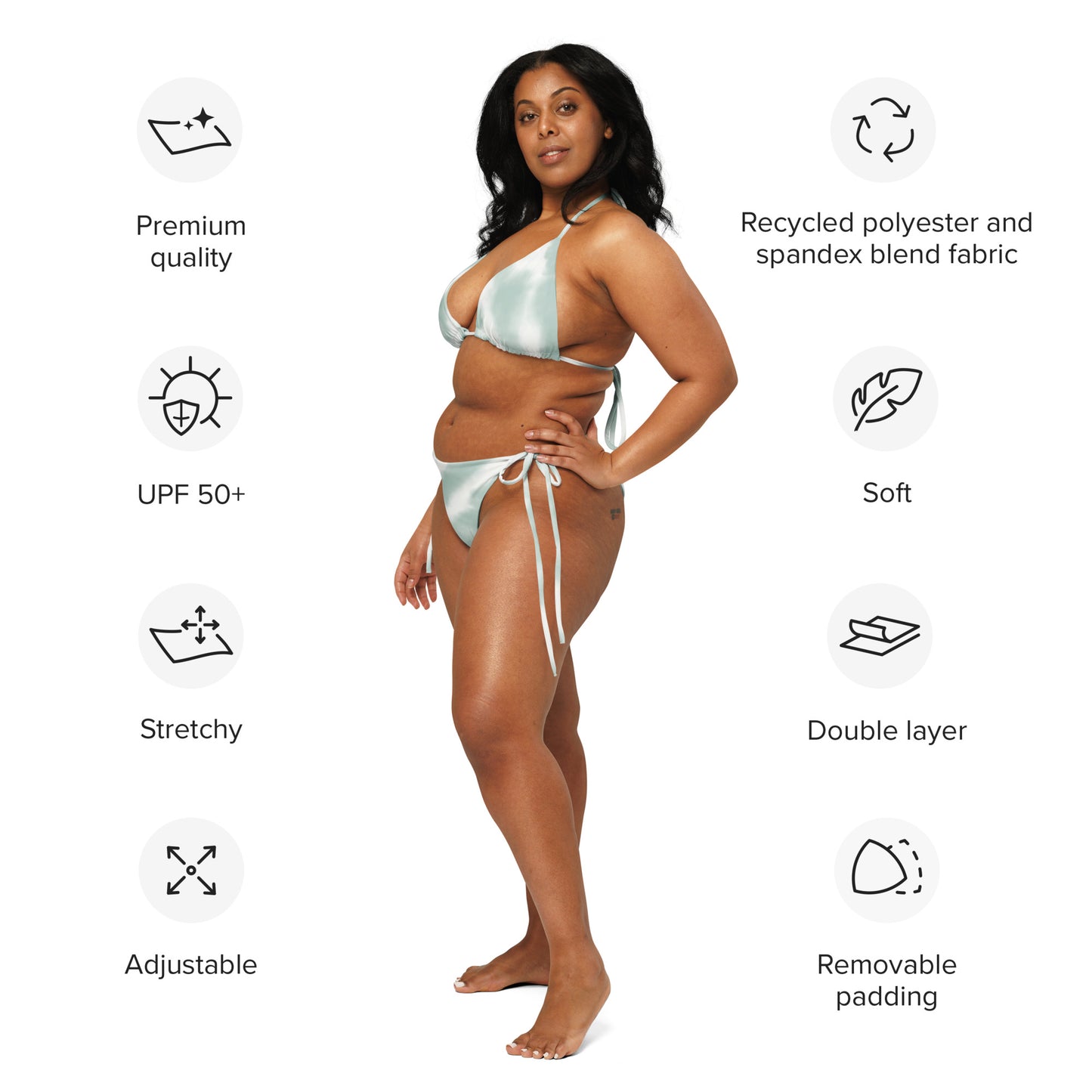 Women's Green & White Sustainable Summer Vibes: Recycled String Bikini