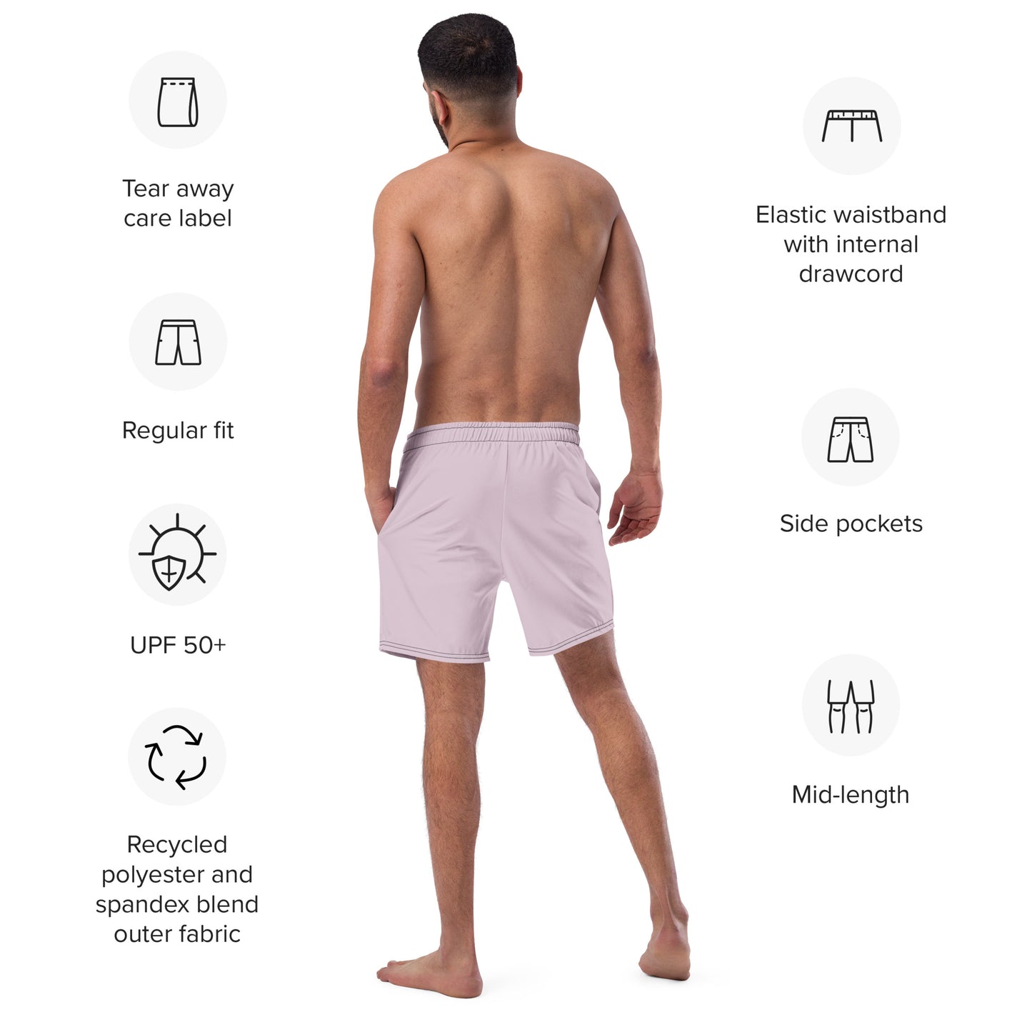 Eco-Friendly Recycled Swim Trunks Light Purple - Sustainable Beachwear