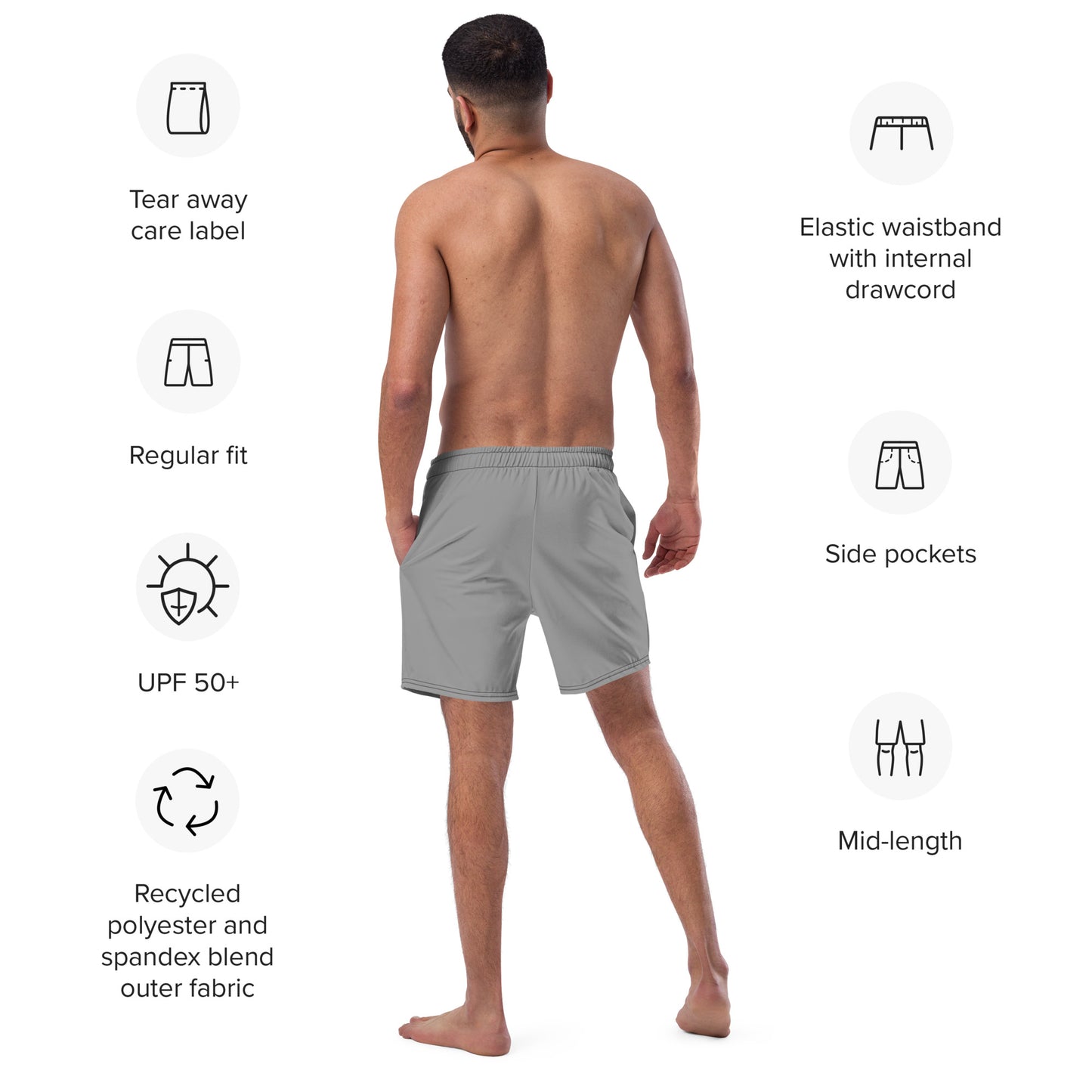 Recycled Swim Trunks Gray - Eco-Friendly Performance Swimwear