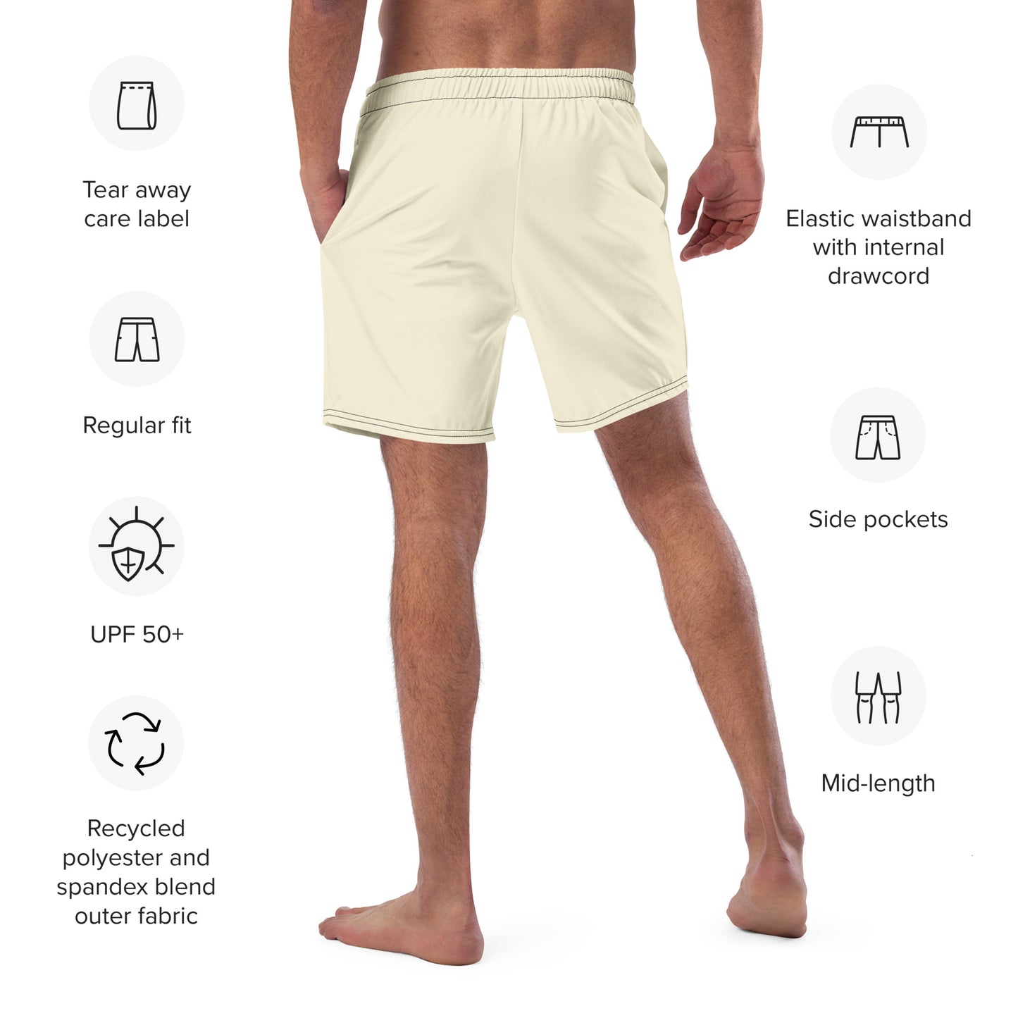 Recycled Swim Trunks Dirty White - Eco-Friendly Performance Swimwear